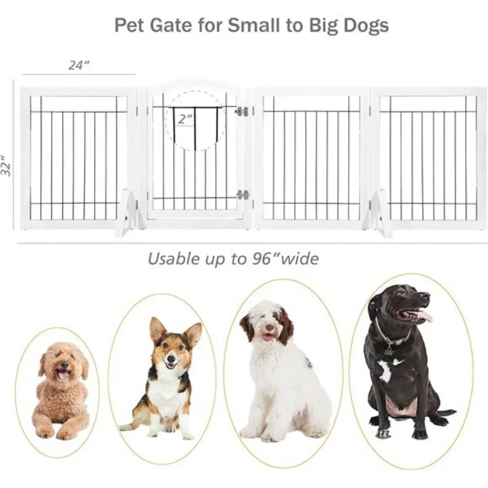 96-inch Extra Wide 30-inches Tall Dog Gate with Door Walk Through, Freestanding